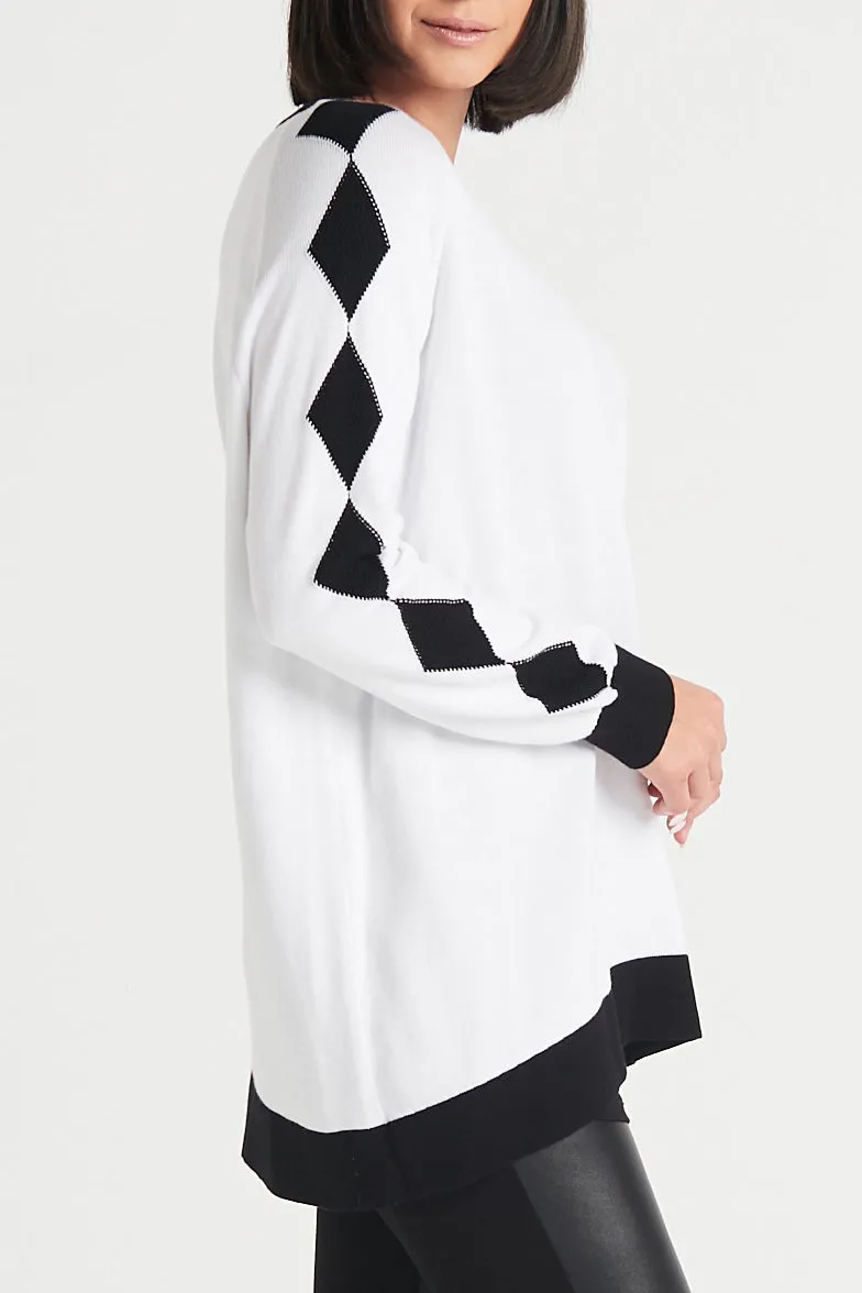 Pima Cotton Long Diamonds Crewneck Sweater