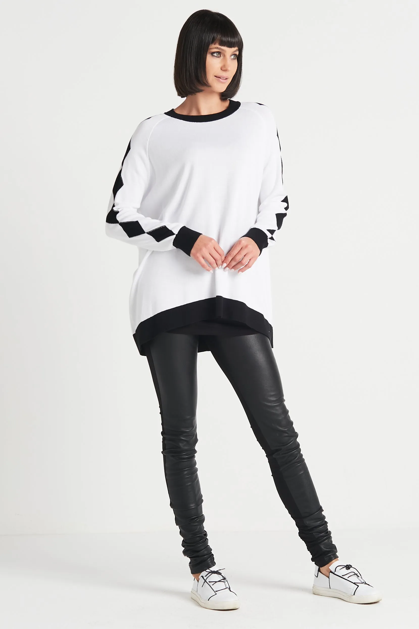 Pima Cotton Long Diamonds Crewneck Sweater