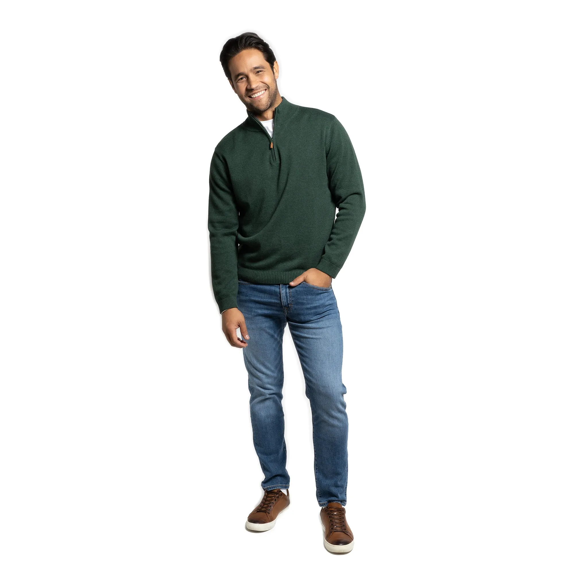 Pima Cotton Quarter Zip Sweaters - Forest Green