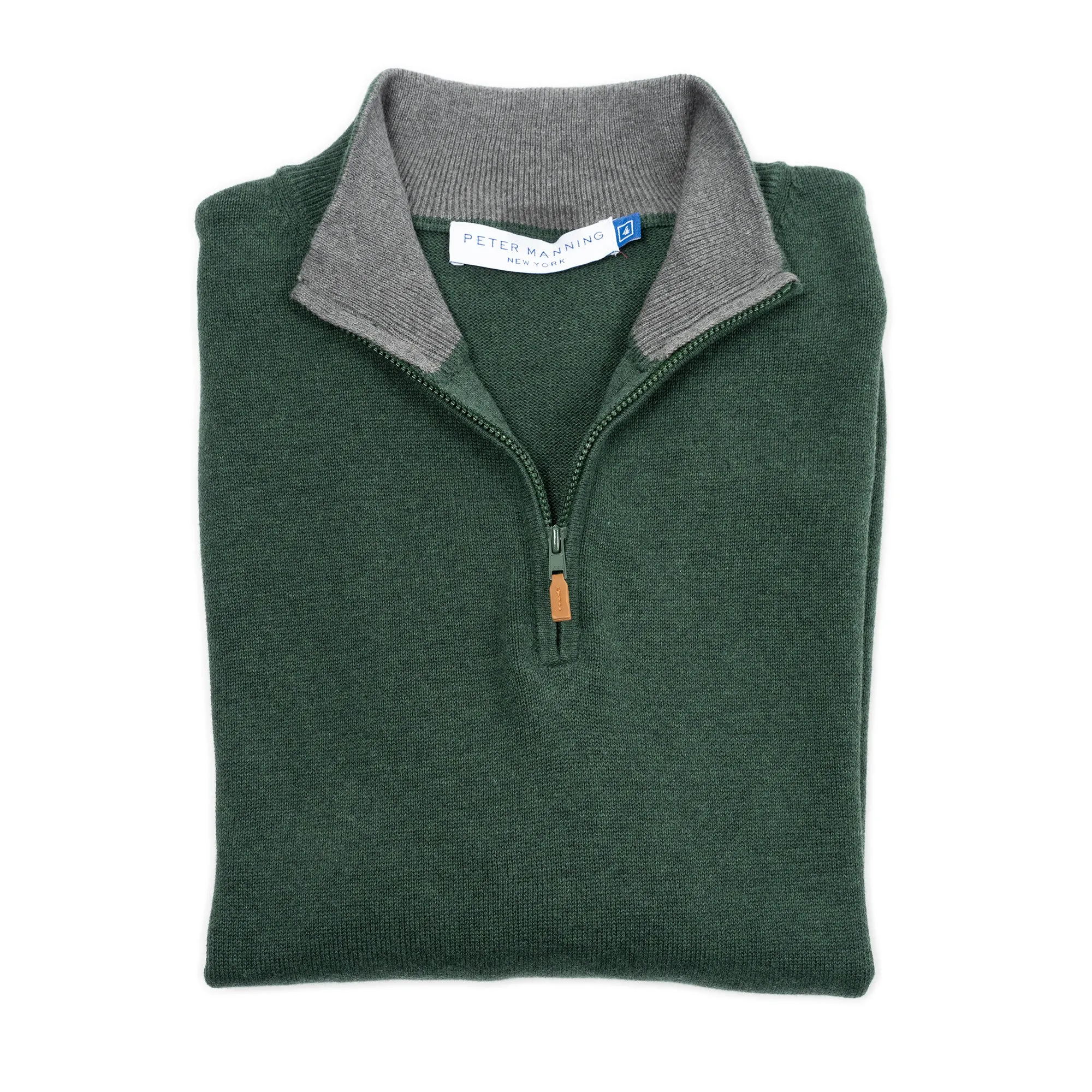 Pima Cotton Quarter Zip Sweaters - Forest Green