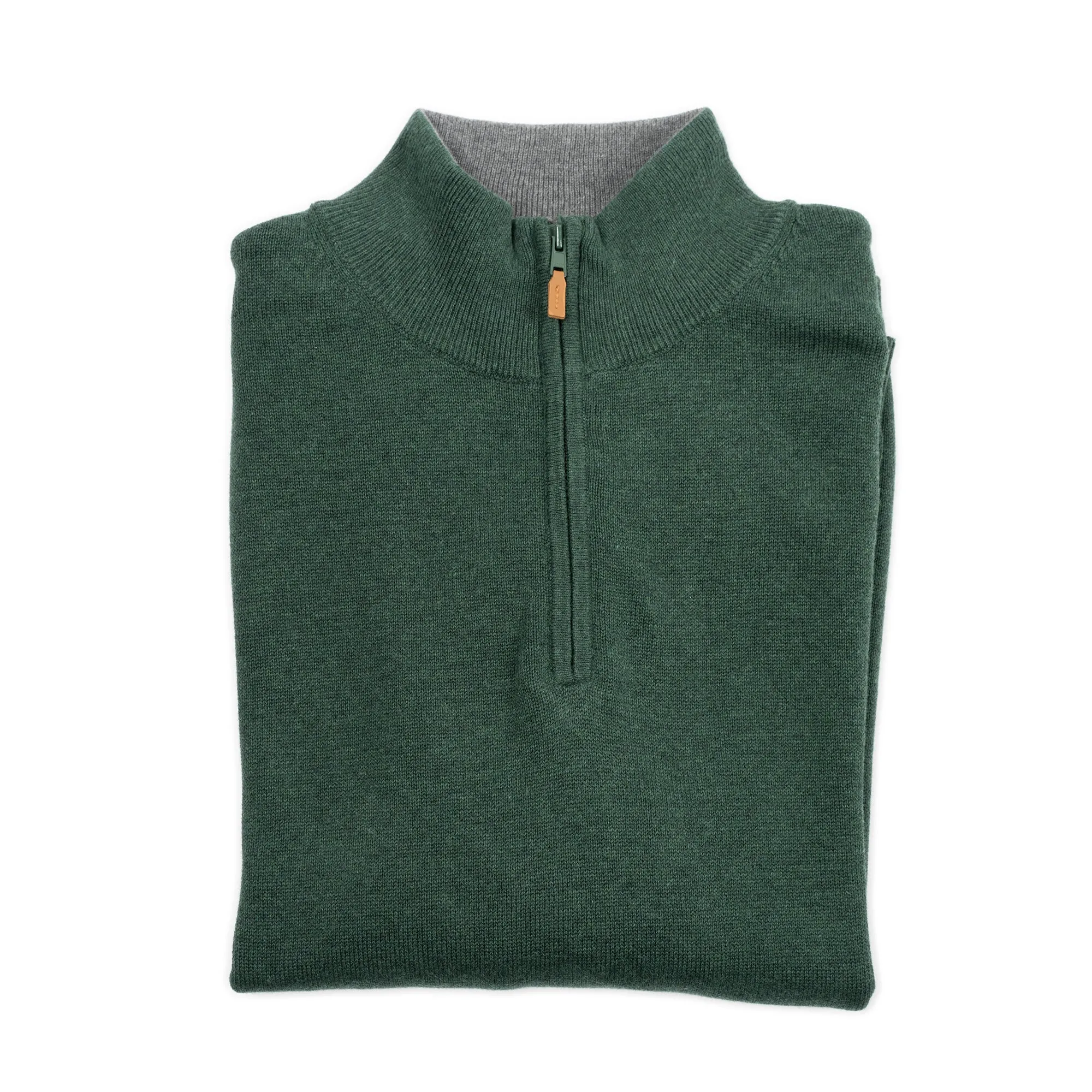 Pima Cotton Quarter Zip Sweaters - Forest Green