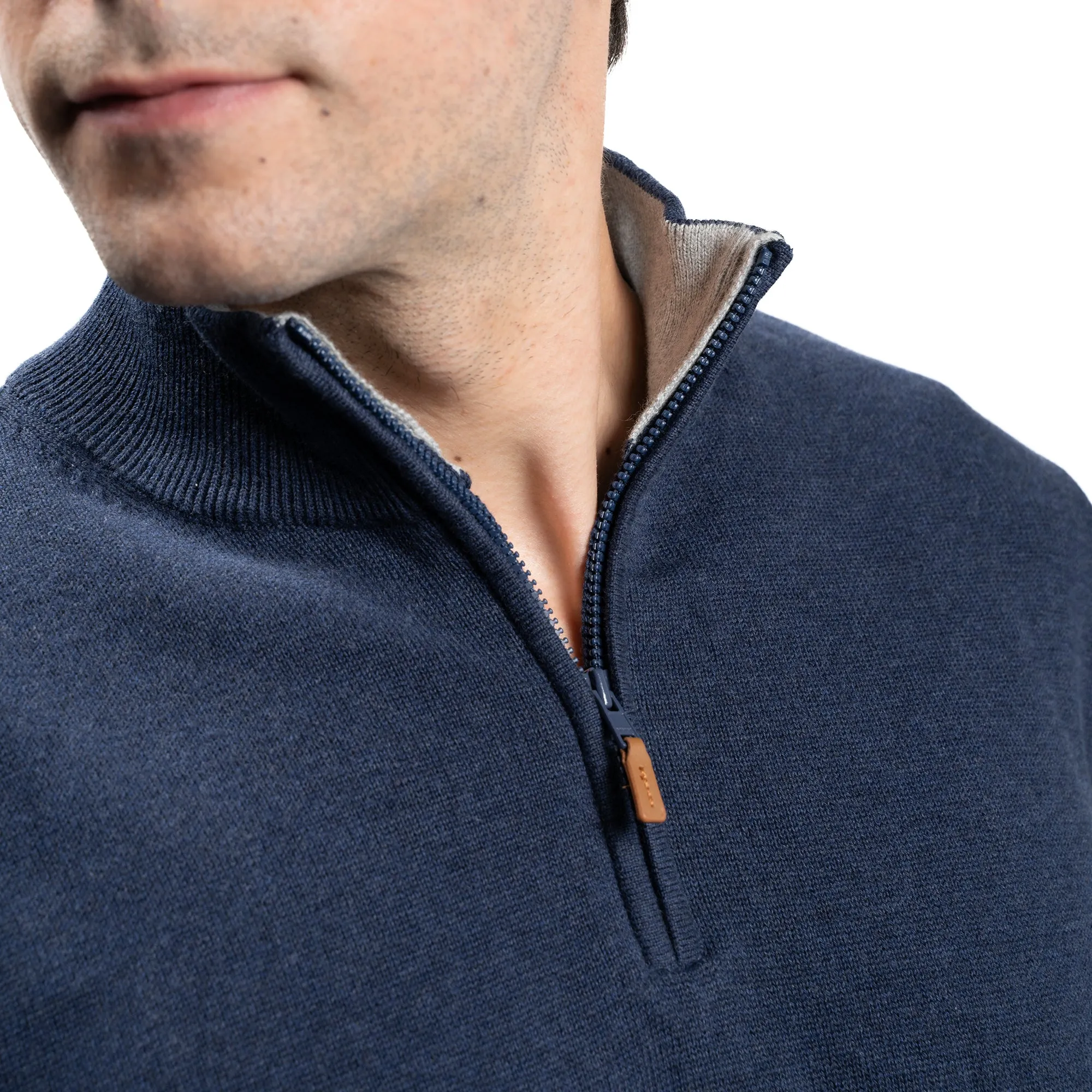 Pima Cotton Quarter Zip Sweaters - Navy