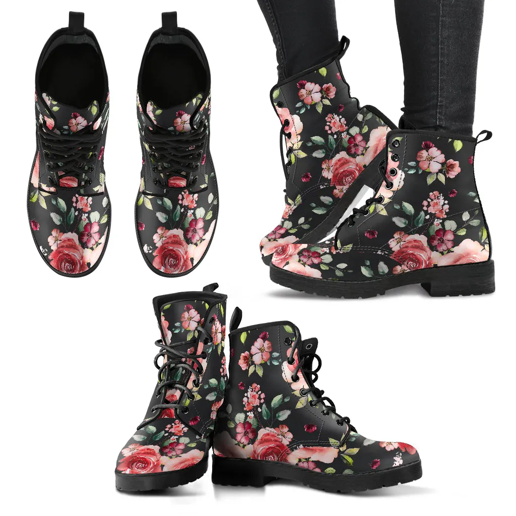 Pink Floral Women's Eco-Friendly Leather Boots