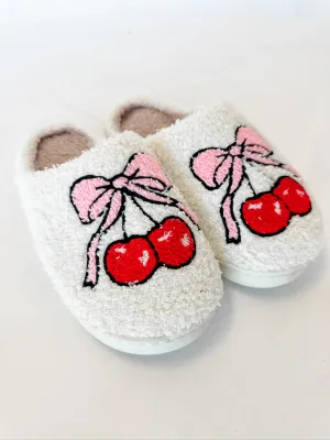 Plush Holiday Slippers - Cherries