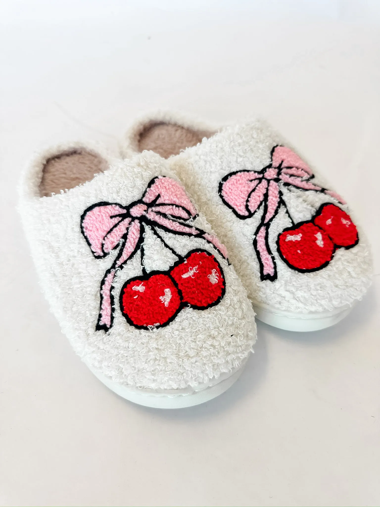 Plush Holiday Slippers - Cherries