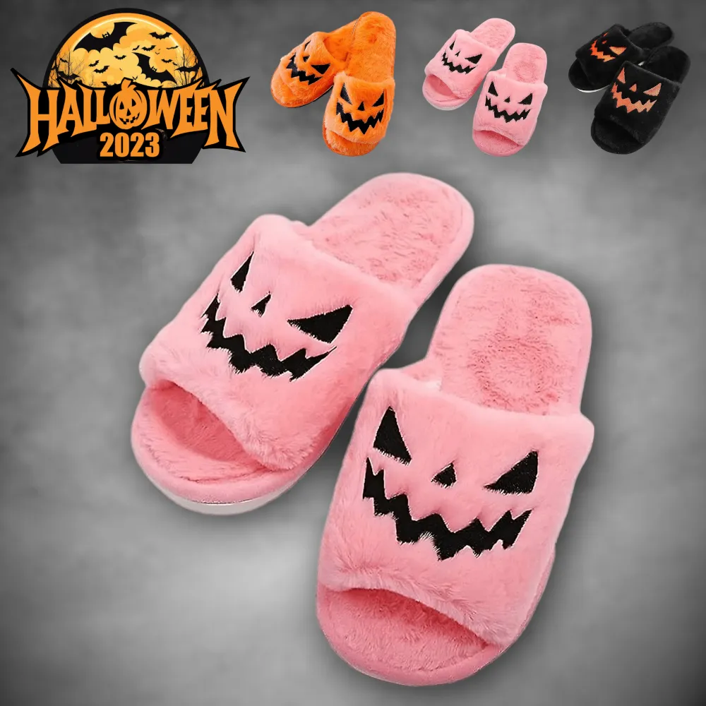 Plush Pumpkin Halloween Slippers