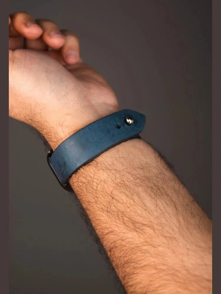 Powdered Blue Leather Watch Strap - Quick Release Pins - The Hermoso
