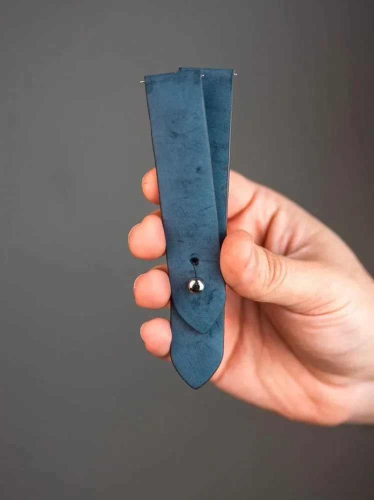 Powdered Blue Leather Watch Strap - Quick Release Pins - The Hermoso