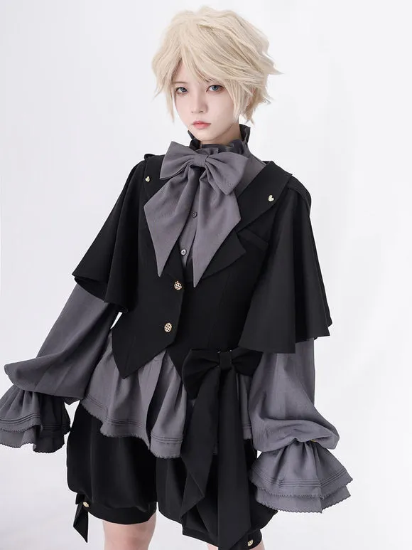 【Pre-sell】 Gothic Lolita Ouji Fashion Blouses Gray Long Sleeves Shirt With Ruffle Neckline