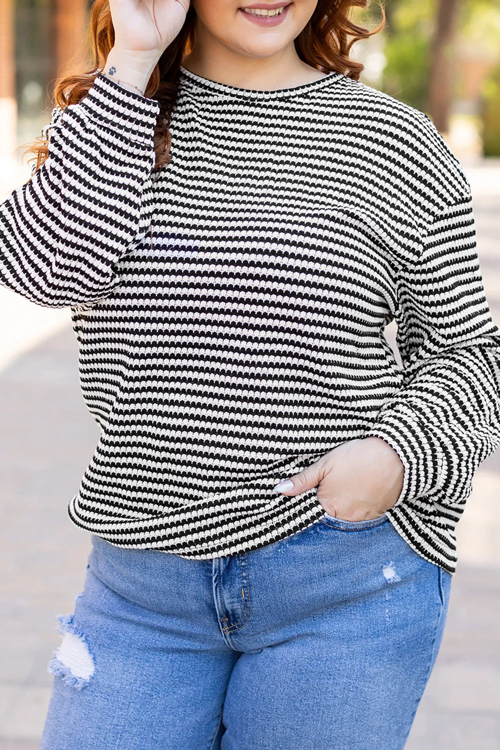 Puff Long Sleeve O Neck Plus Size T Shirt