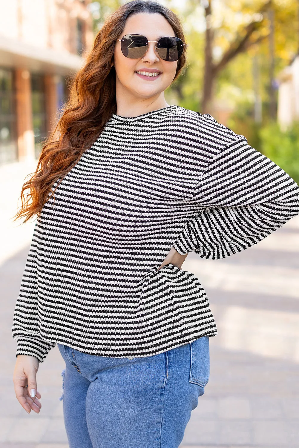 Puff Long Sleeve O Neck Plus Size T Shirt