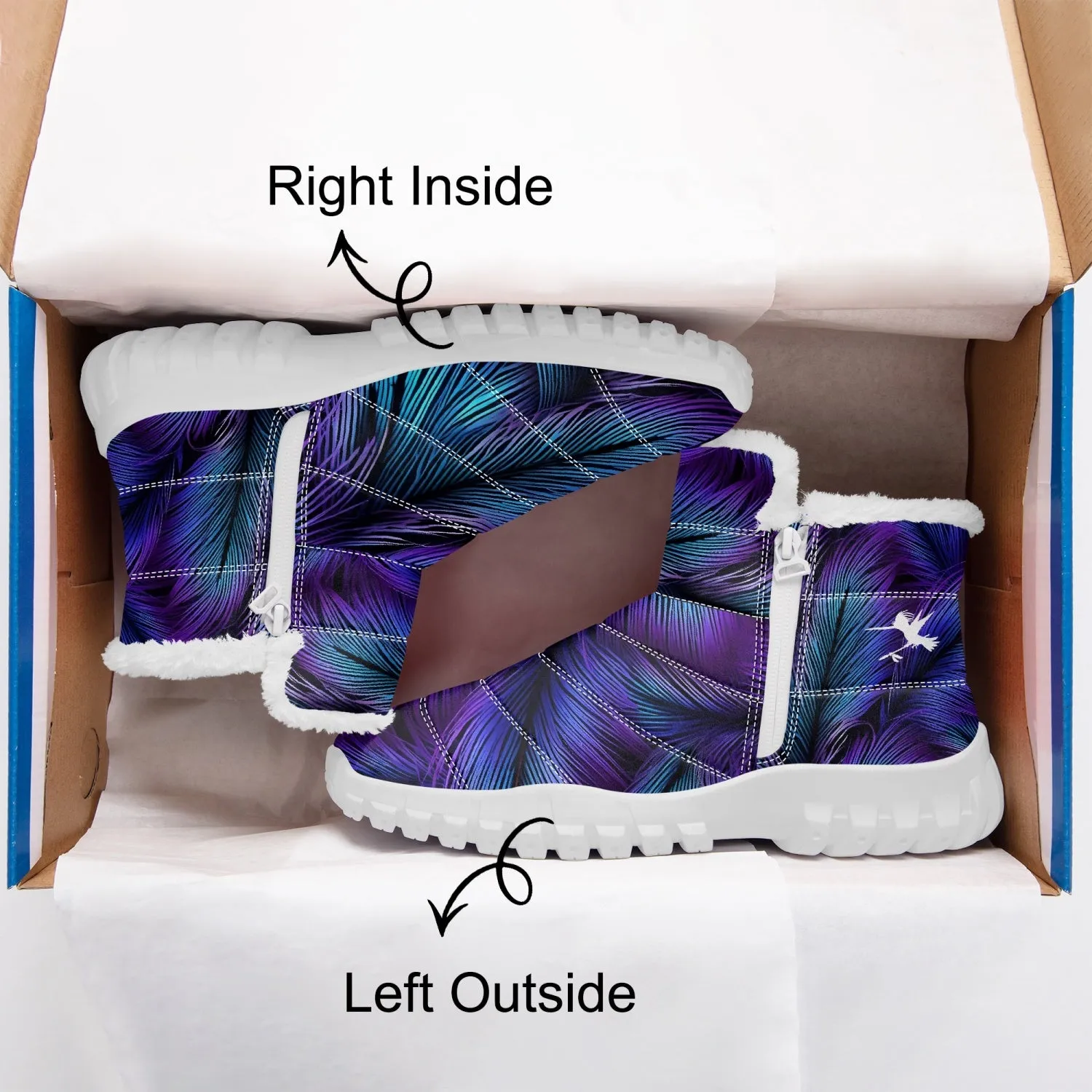 Purple Blue Feather Fur lined Zip Up Boots