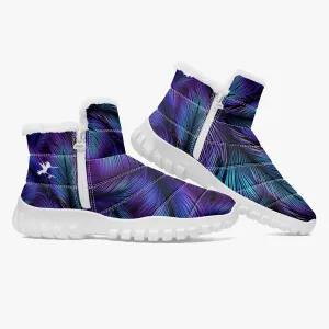 Purple Blue Feather Fur lined Zip Up Boots