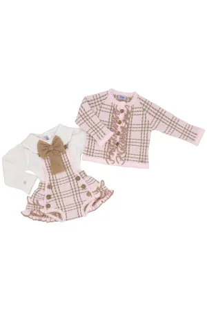 "Alexis" Pink & Camel Knit Dungaree Set