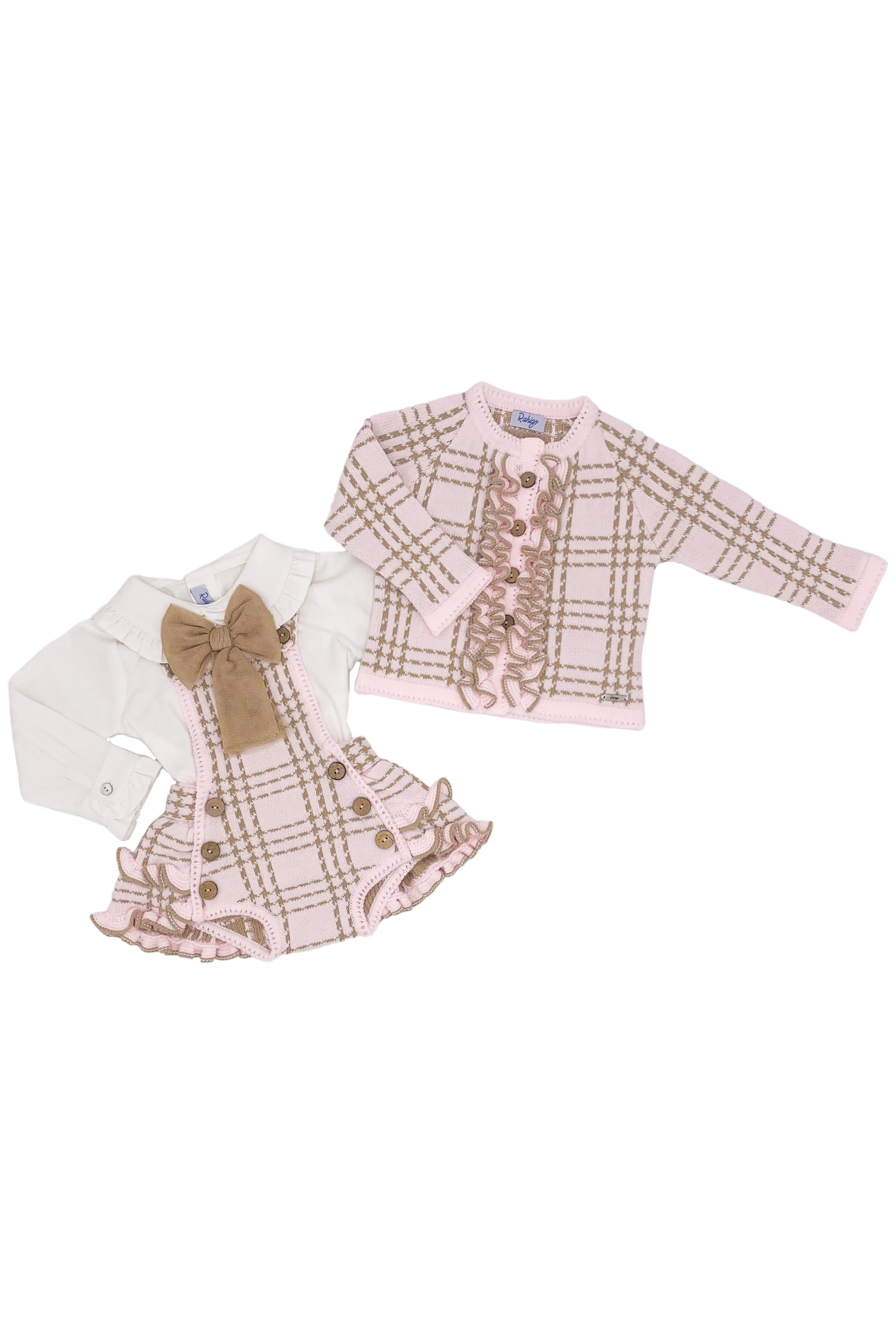 "Alexis" Pink & Camel Knit Dungaree Set