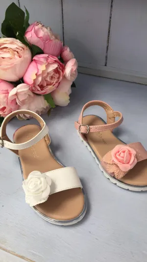 "Tilly" White Rose Flower Sandals