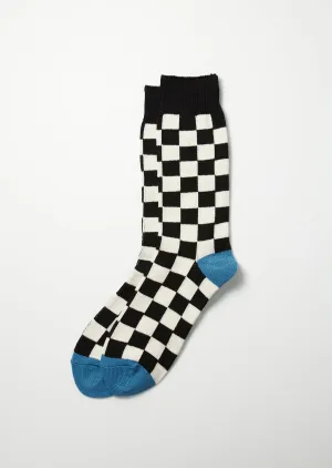 R1495 Checkerboard Crew Socks Blk/Ivry/L.Blu