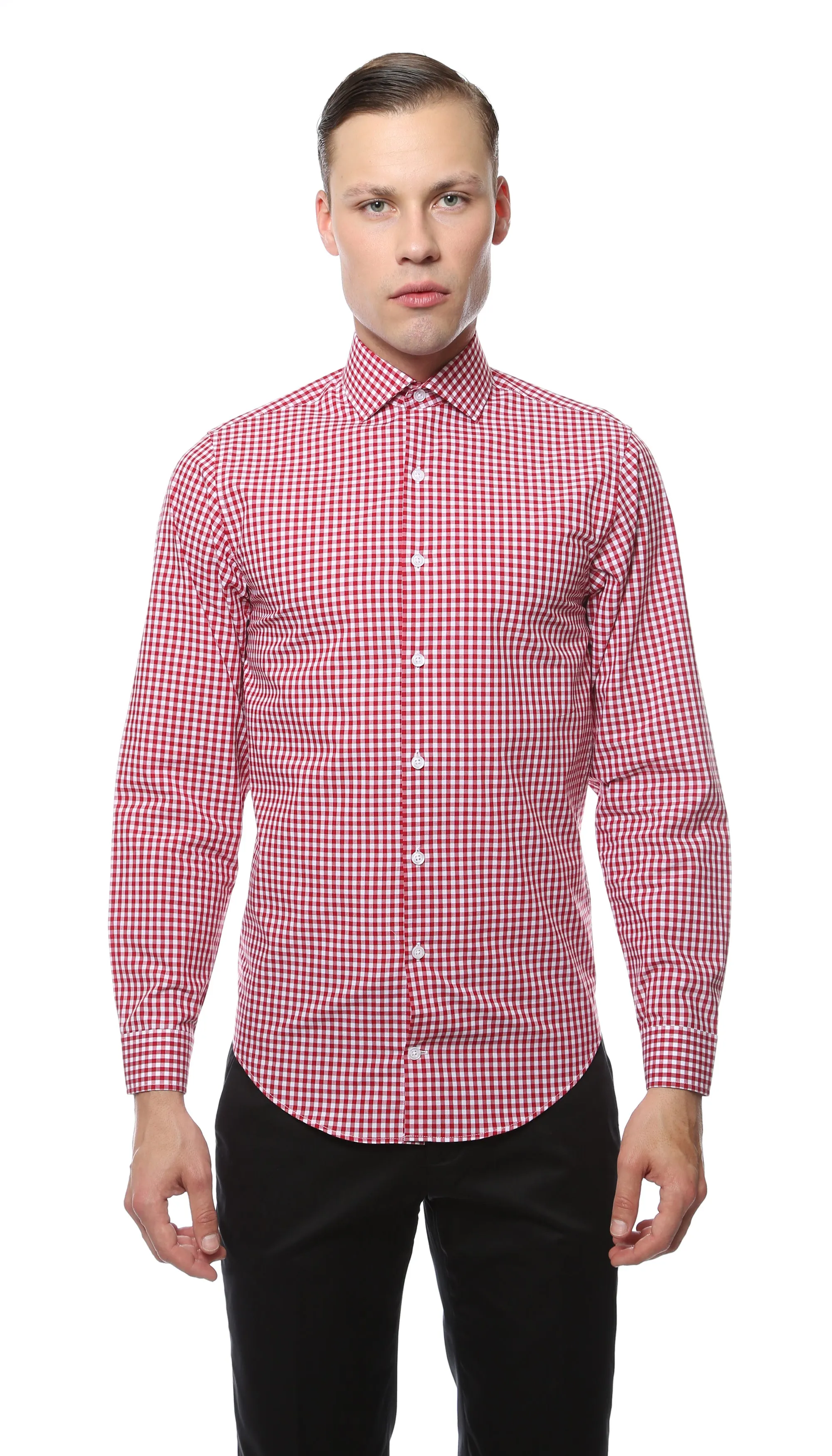 Red Gingham Check Dress Shirt - Slim Fit