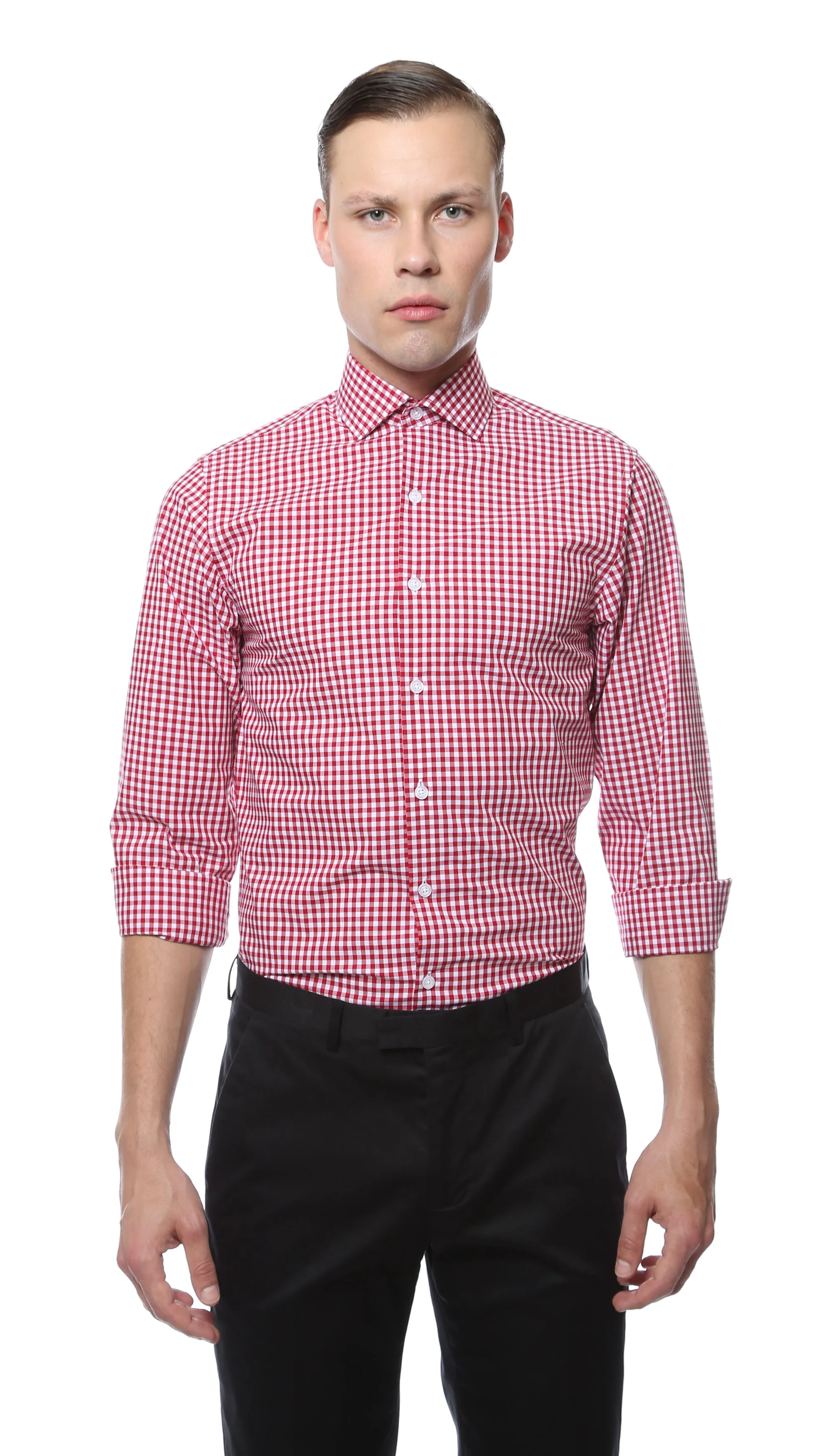 Red Gingham Check Dress Shirt - Slim Fit