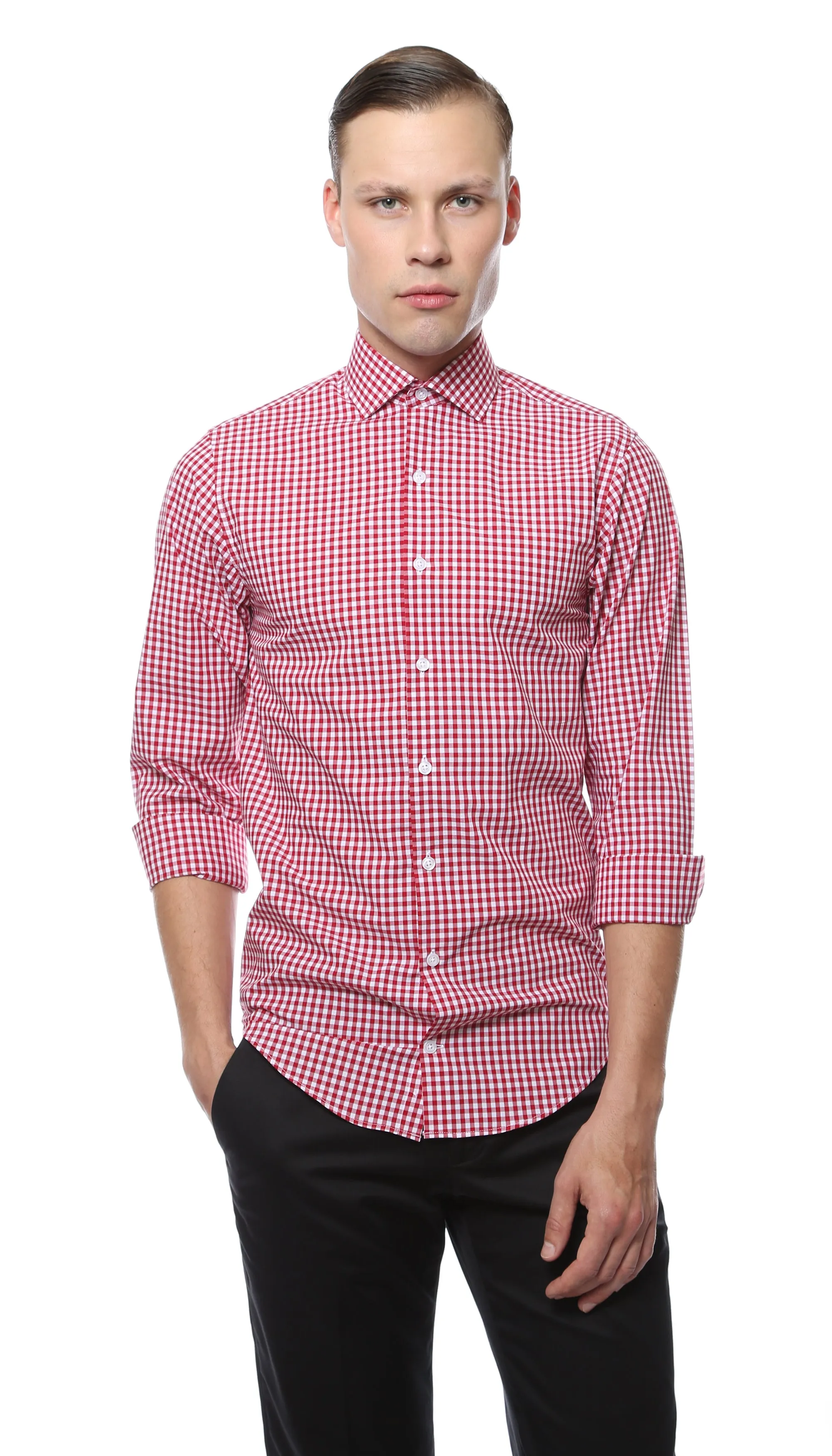 Red Gingham Check Dress Shirt - Slim Fit
