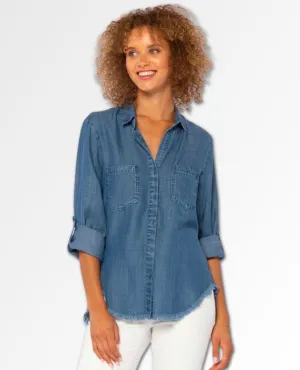 Riley Frayed Hem Button Up Shirt Denim