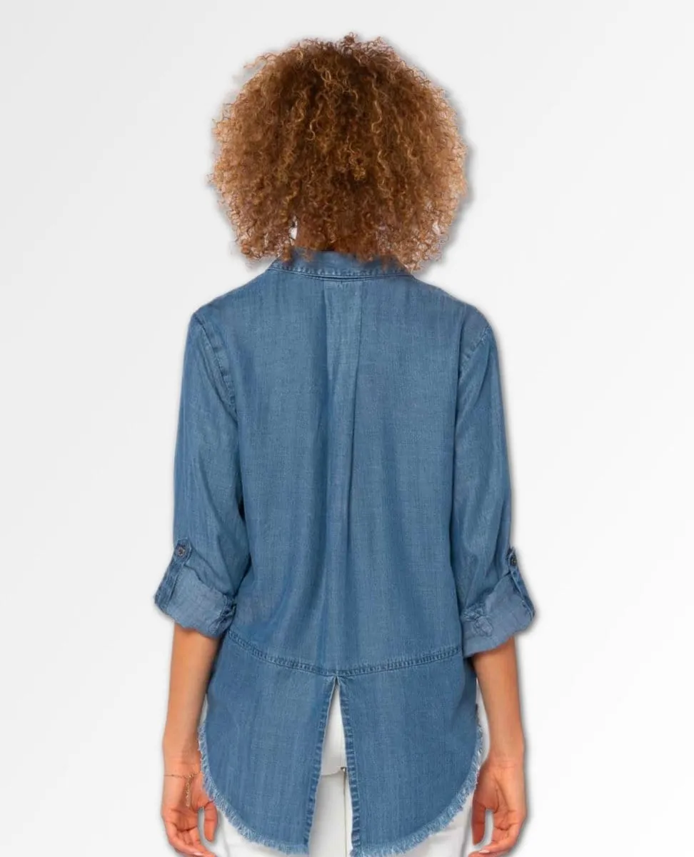 Riley Frayed Hem Button Up Shirt Denim