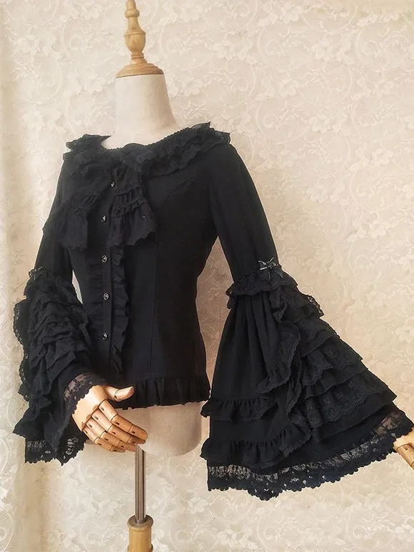 ROCOCO Style Lolita Blouses Bows Lace Long Sleeves Blouse Lolita Top Ecru White Lolita Shirt