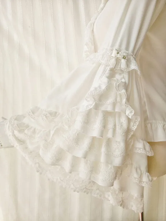 ROCOCO Style Lolita Blouses Bows Lace Long Sleeves Blouse Lolita Top Ecru White Lolita Shirt