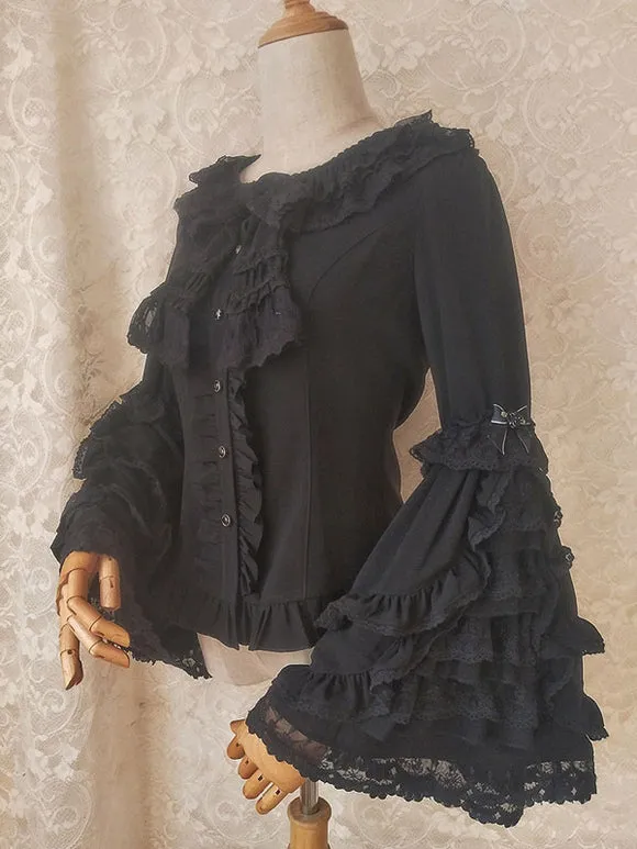 ROCOCO Style Lolita Blouses Bows Lace Long Sleeves Blouse Lolita Top Ecru White Lolita Shirt