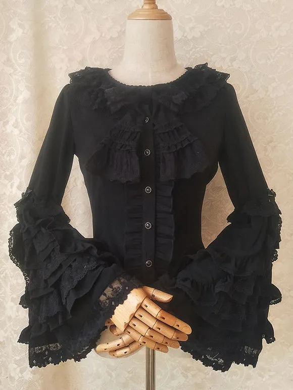 ROCOCO Style Lolita Blouses Bows Lace Long Sleeves Blouse Lolita Top Ecru White Lolita Shirt