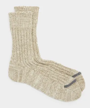 RoToTo Recycled Cotton Ribbed Crew Sock in Beige