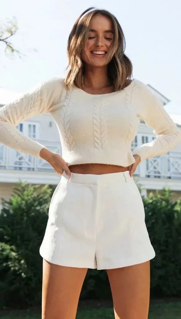 Round Neck Knit Sweaters Blouses Crop Tops
