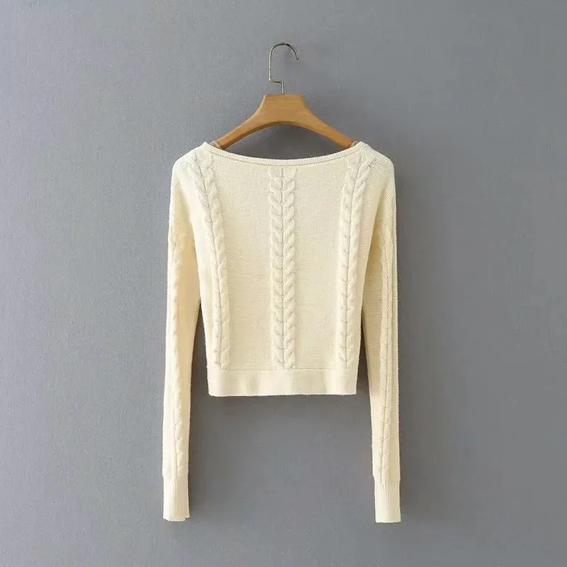 Round Neck Knit Sweaters Blouses Crop Tops