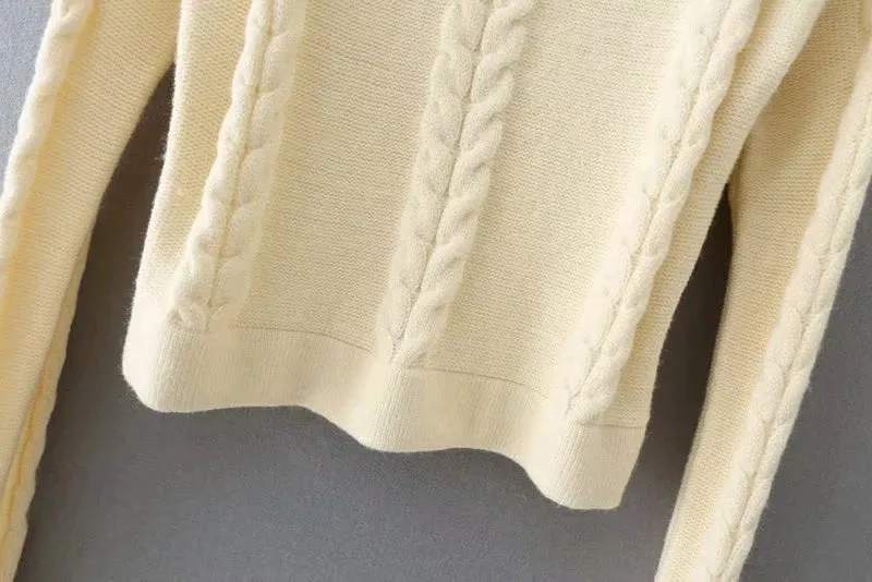 Round Neck Knit Sweaters Blouses Crop Tops