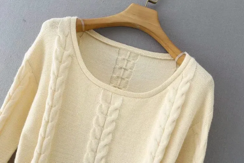 Round Neck Knit Sweaters Blouses Crop Tops