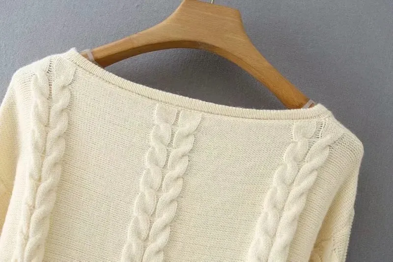 Round Neck Knit Sweaters Blouses Crop Tops