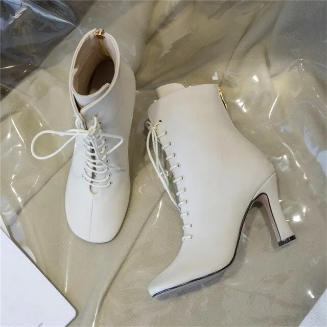 Round toe lace up Ankle Boots for women