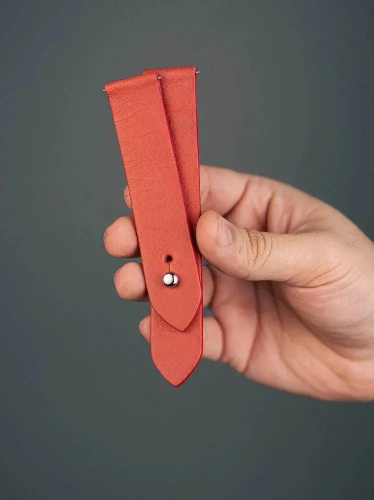 Salmon Red Leather Watch Strap - Quick Release Pins - The Hermoso