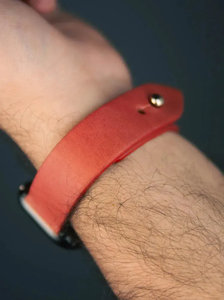 Salmon Red Leather Watch Strap - Quick Release Pins - The Hermoso