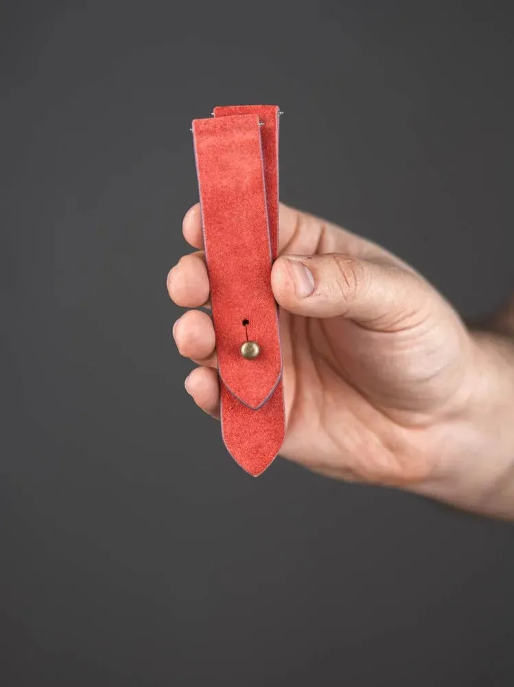 Salmon Red Suede Leather Watch Strap - Quick Release Pins - The Hermoso