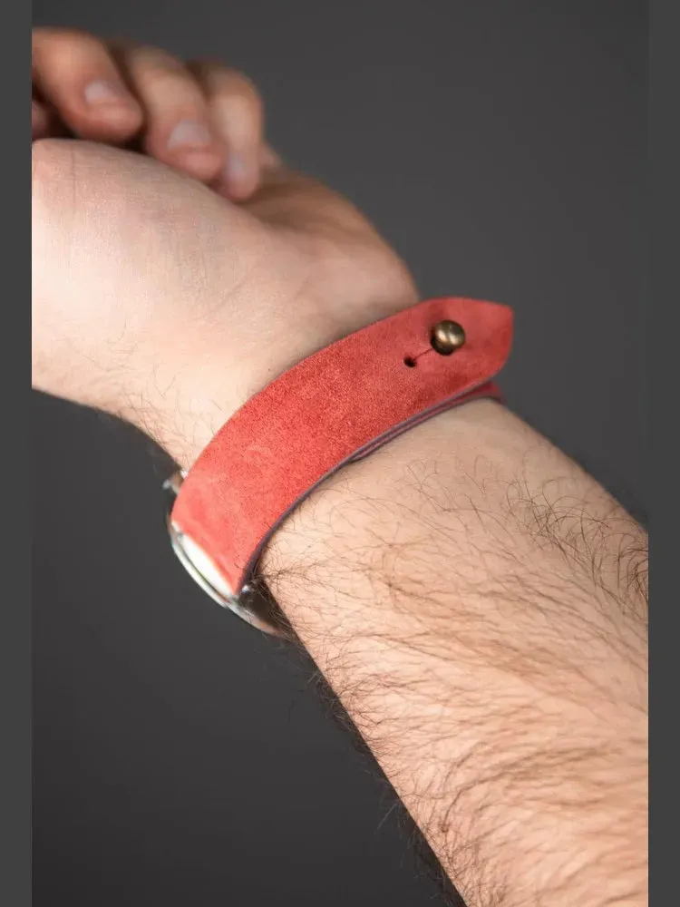 Salmon Red Suede Leather Watch Strap - Quick Release Pins - The Hermoso