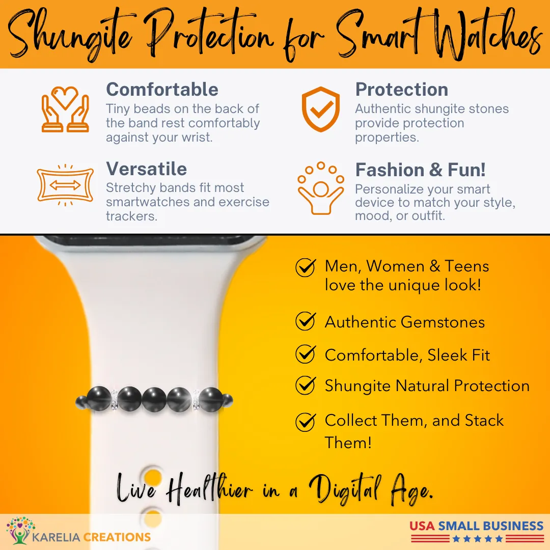 Shungite Austrian Crystal Smart Watch Band Protection Charm Loop | Apple iWatch Galaxy Smartwatch Decor Unisex