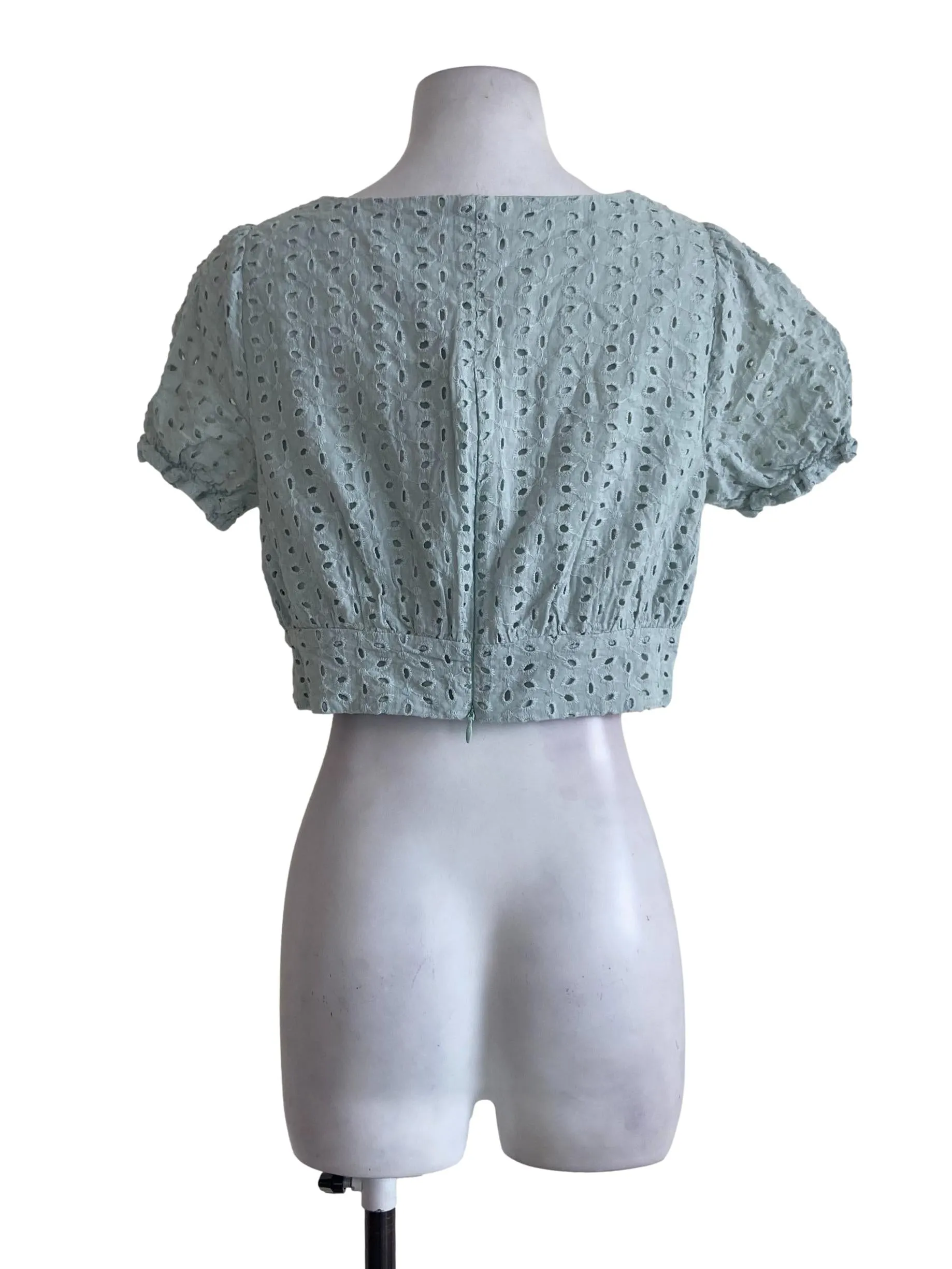 Sky Blue Puffed Embroidery Crop Top
