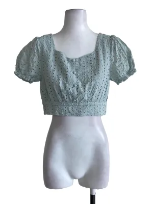 Sky Blue Puffed Embroidery Crop Top