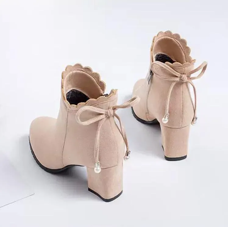 Small Size Block Heel Side Zipper Ankle Short Booties AS56