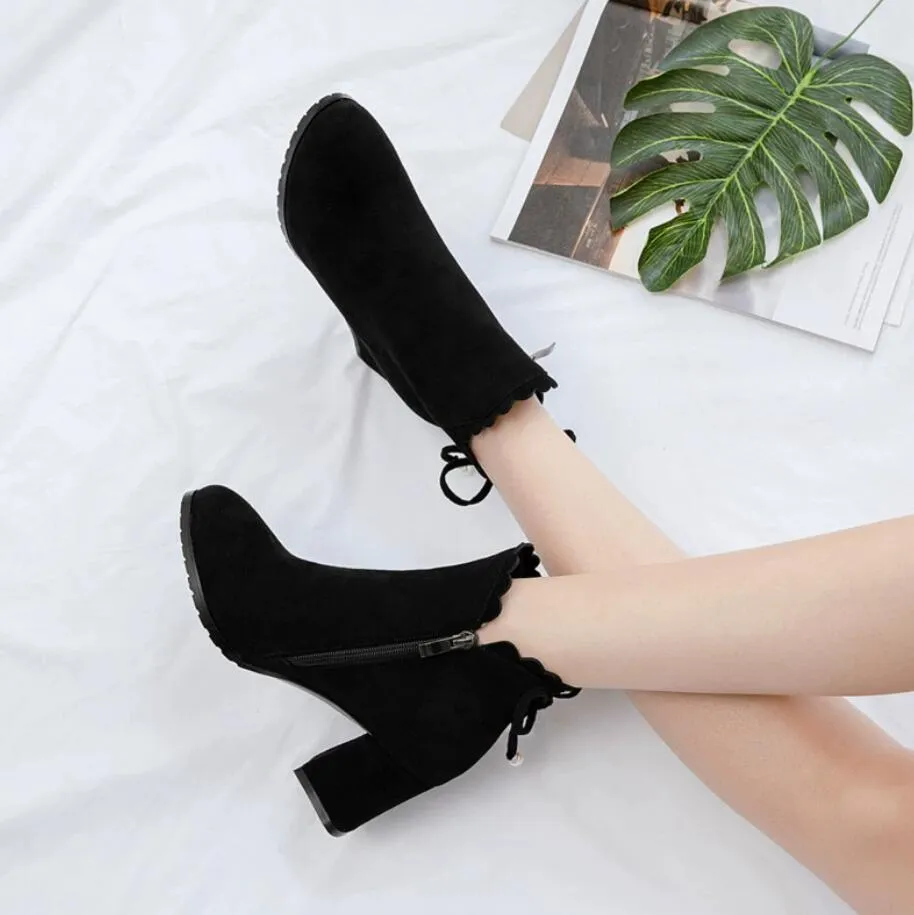 Small Size Block Heel Side Zipper Ankle Short Booties AS56
