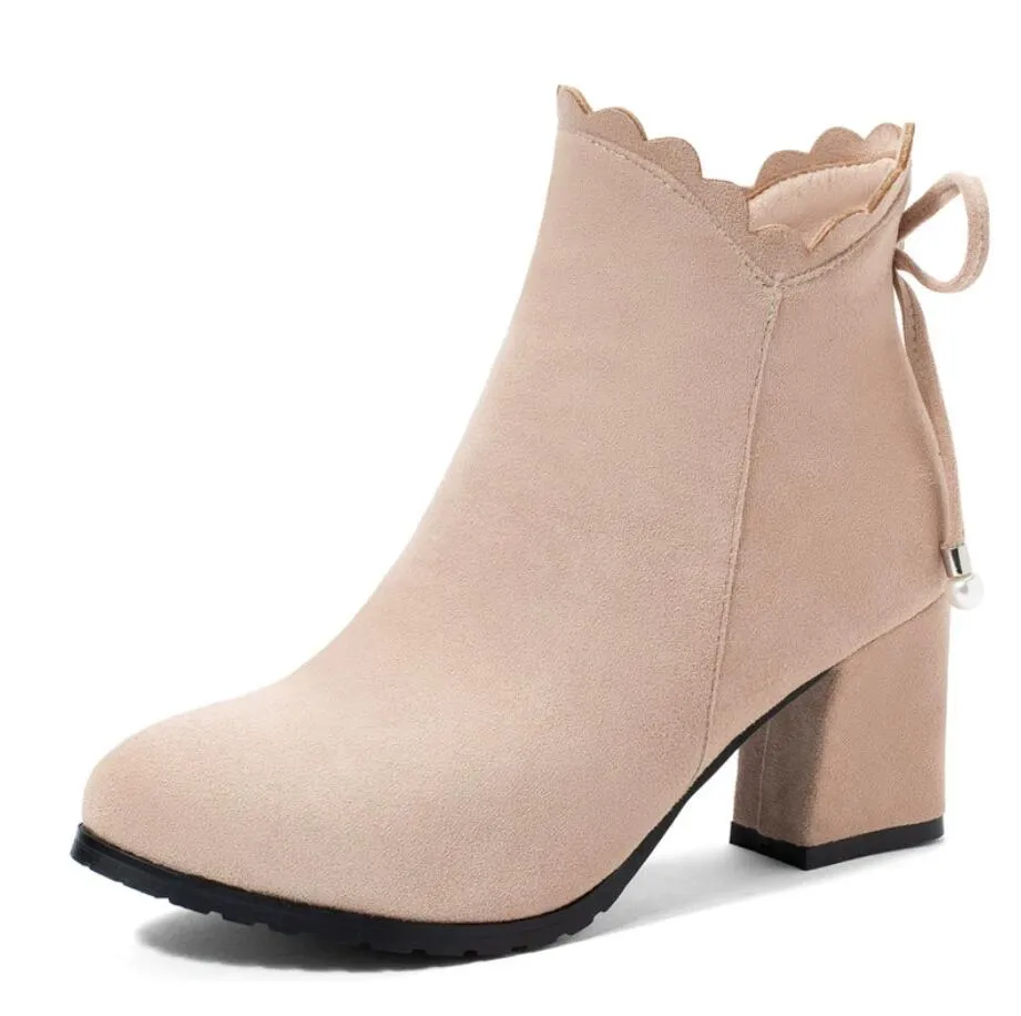 Small Size Block Heel Side Zipper Ankle Short Booties AS56