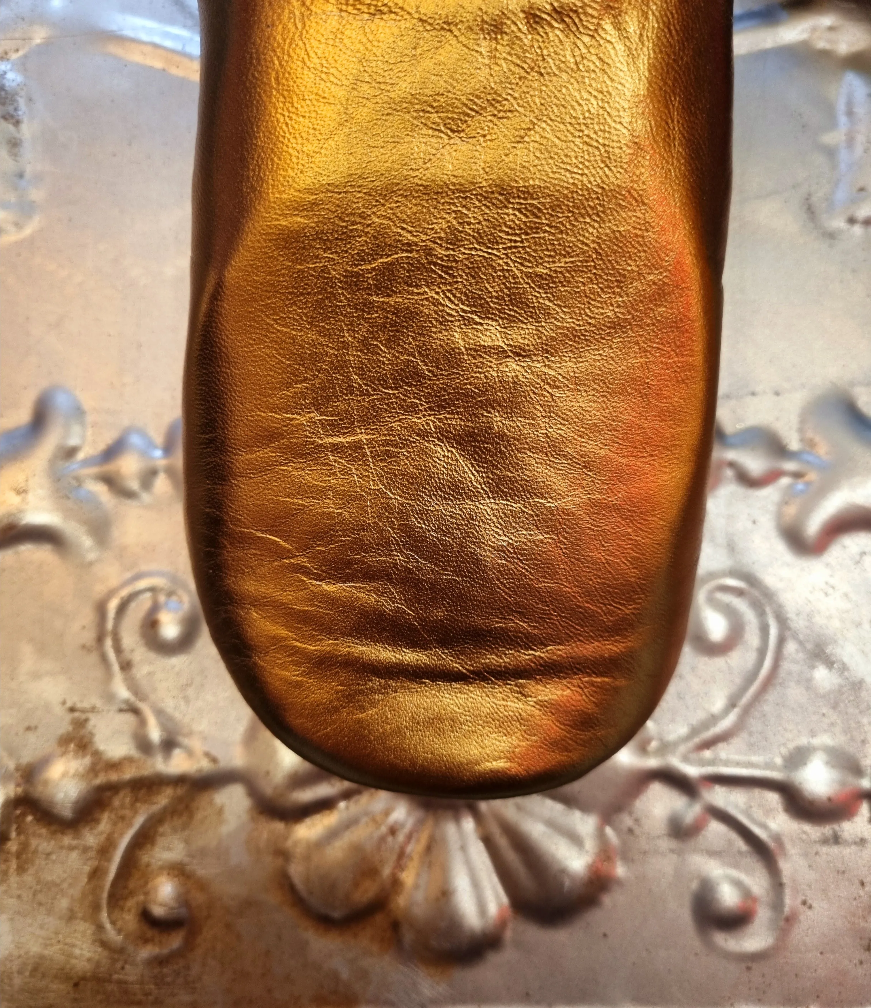 Soft leather metallic slippers .. size 38