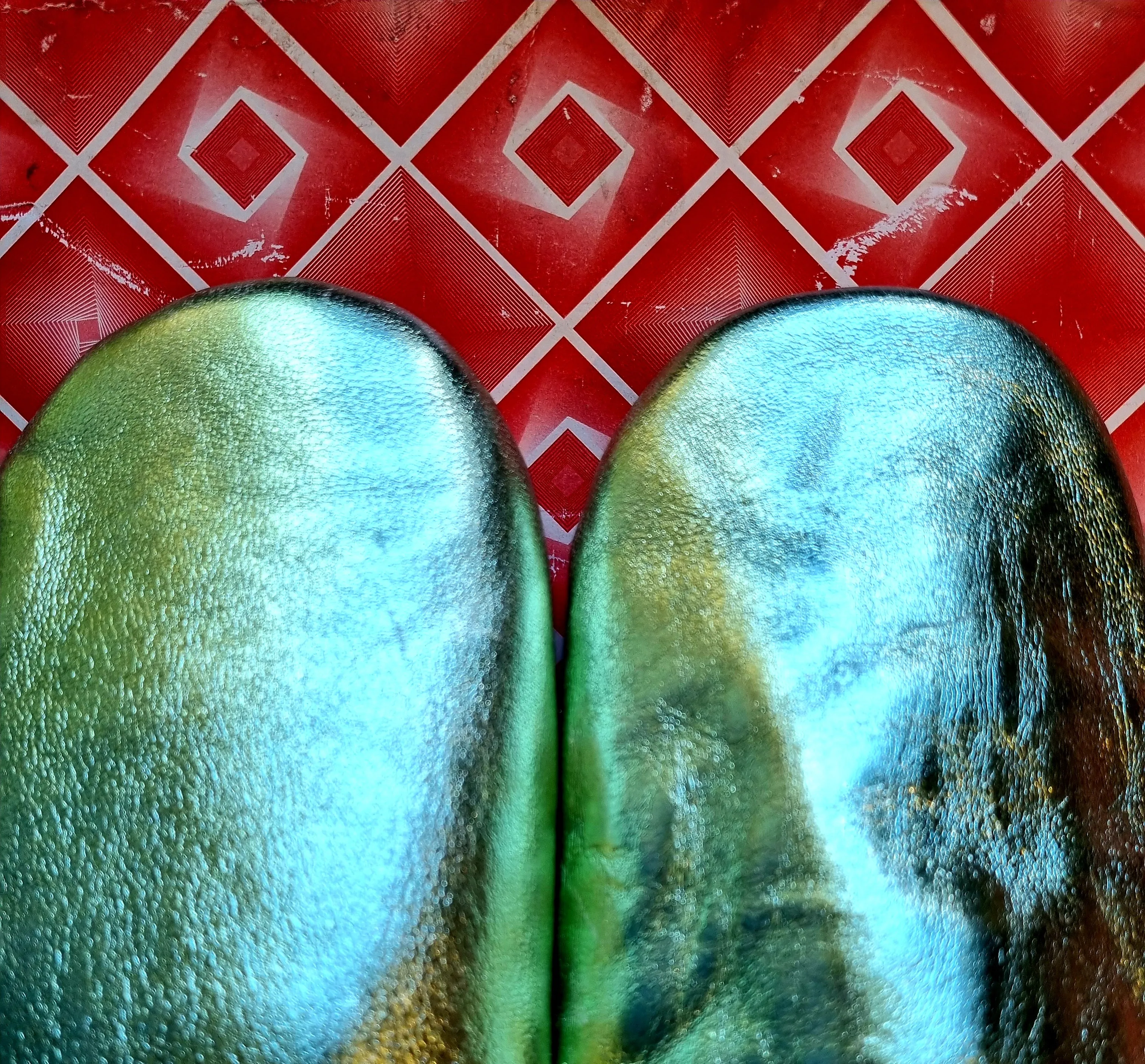 Soft leather metallic slippers .. size 38