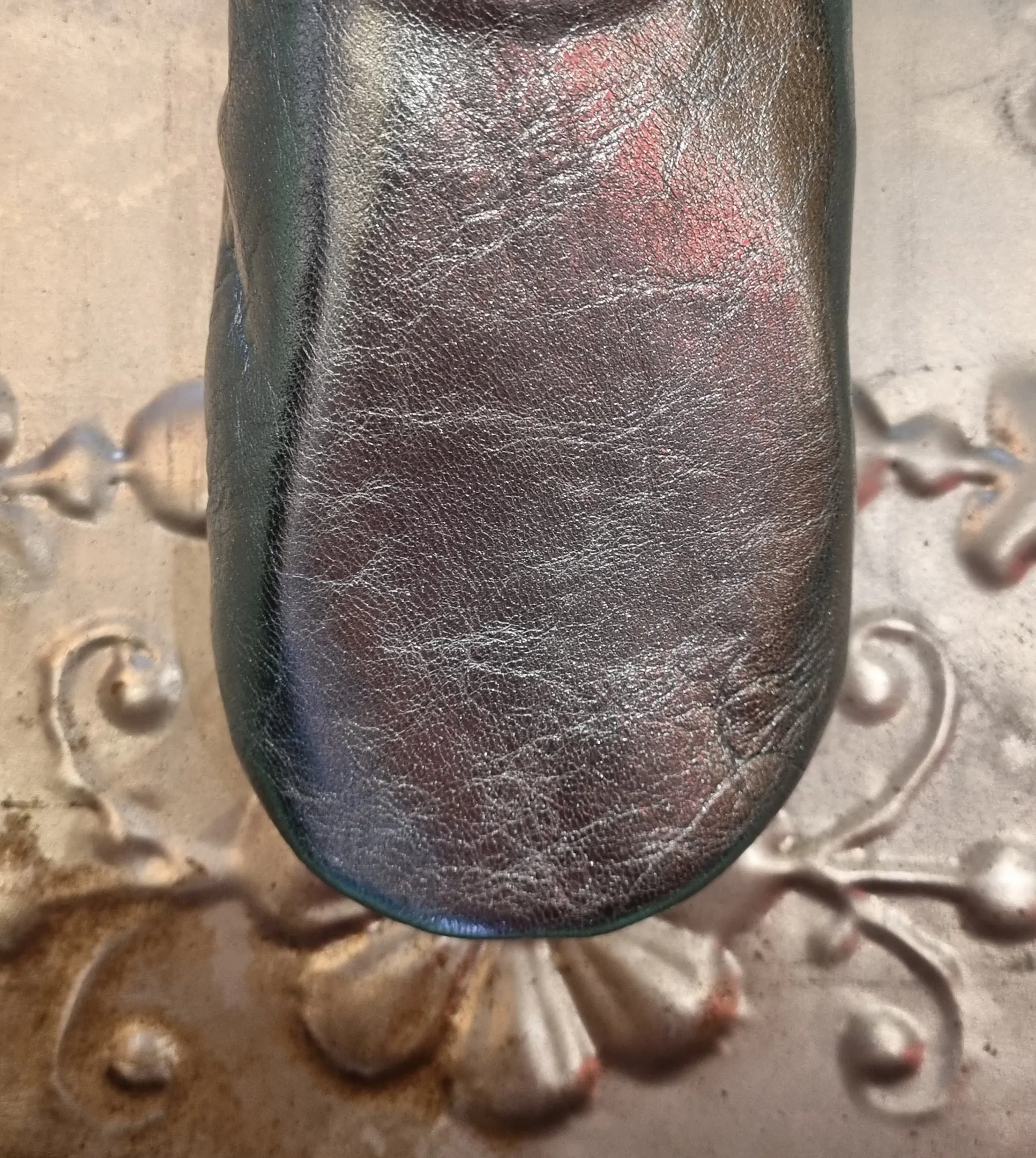 Soft leather metallic slippers .. size 38